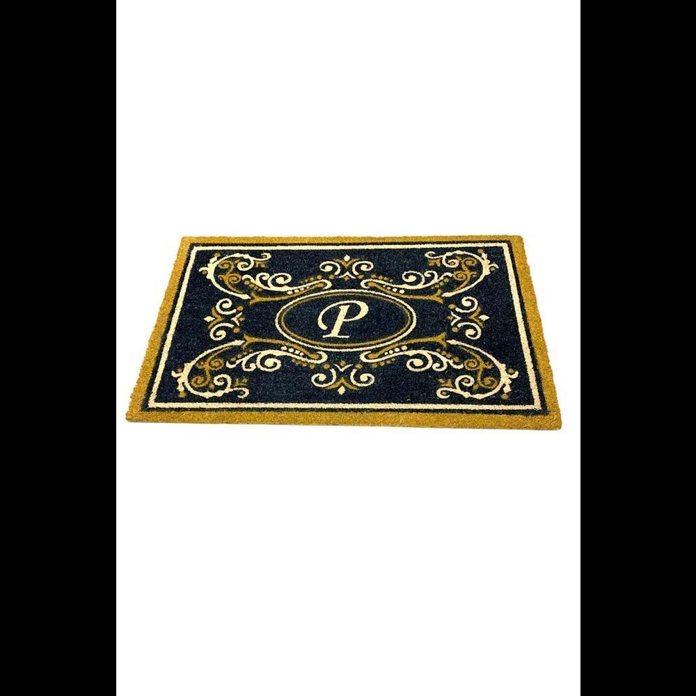 2' x 3' Outdoor Tri-Color Monogram Initial Coir Doormat P Initial